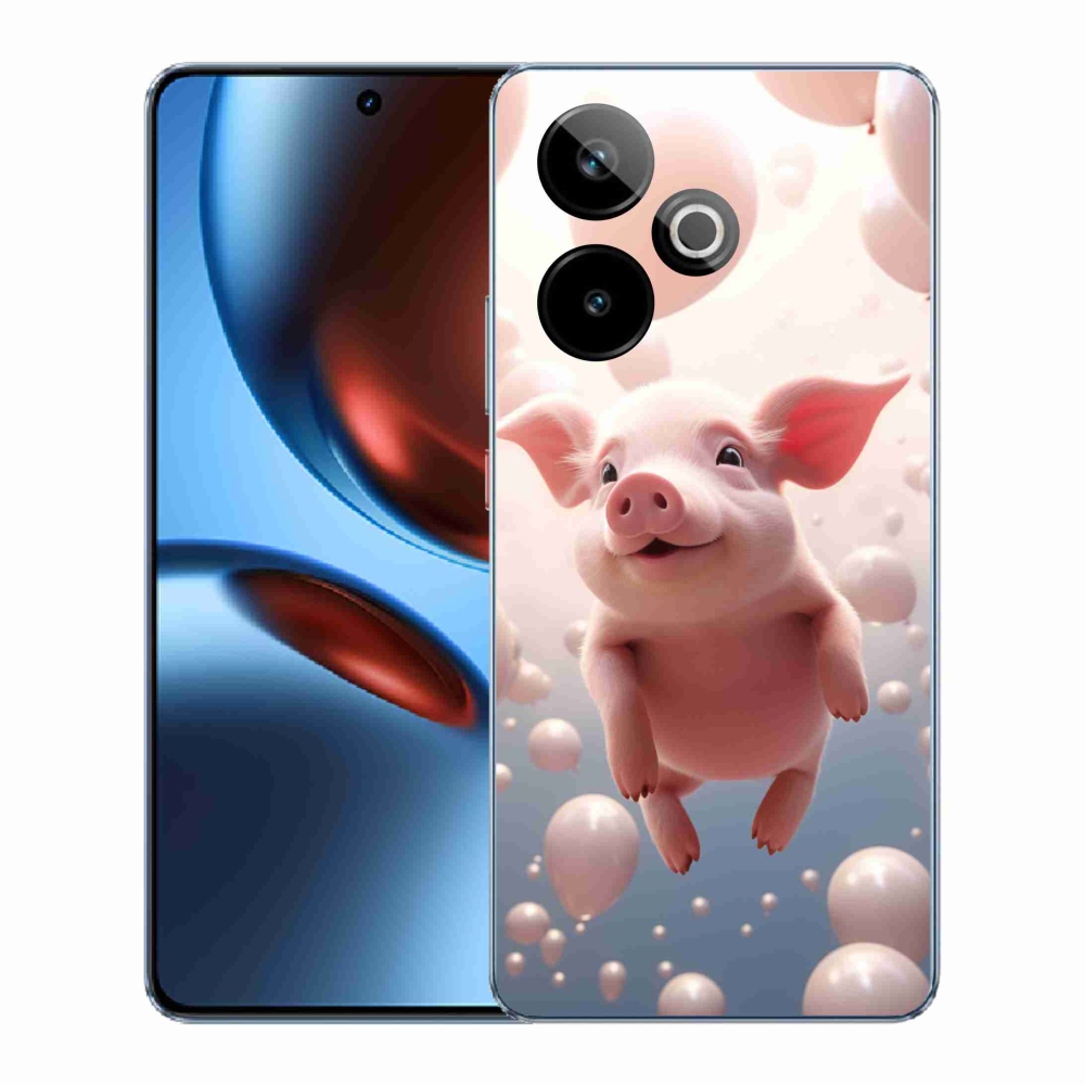 Rugalmas zselés tok mmCase képpel a Realme GT 7 5G/GT 7T 5G - malacka lufikkal a Realme GT 7 5G/GT 7T 5G számára