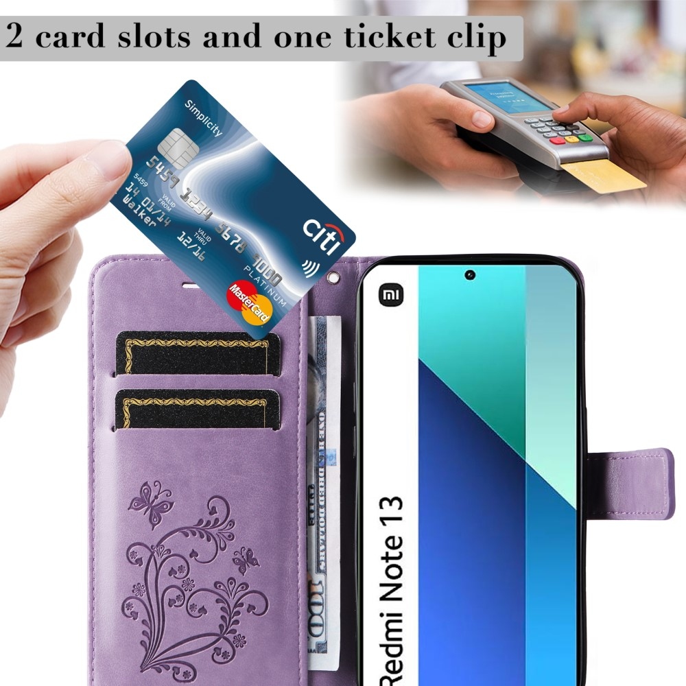 Nagy pillangó könyv tok Xiaomi Redmi Note 13-hoz - lila