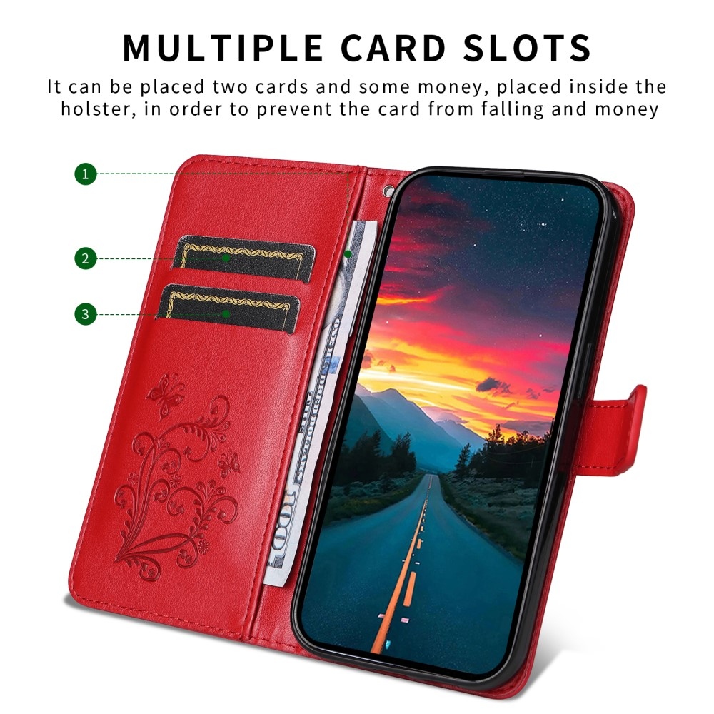 Nagy pillangó könyvtáska a Realme 14 Pro+ 5G számára - piros