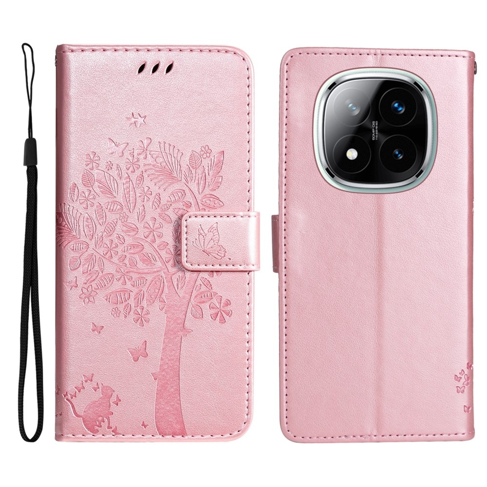 Fák könyv tokja Xiaomi Redmi Note 14 Pro 5G/Poco X7 5G/Note 14 Pro+ 5G - rózsaarany