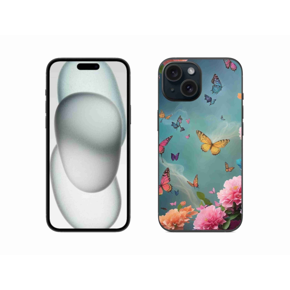 Gél borítás mmCase iPhone 15 készülékhez - színes virágok és pillangók