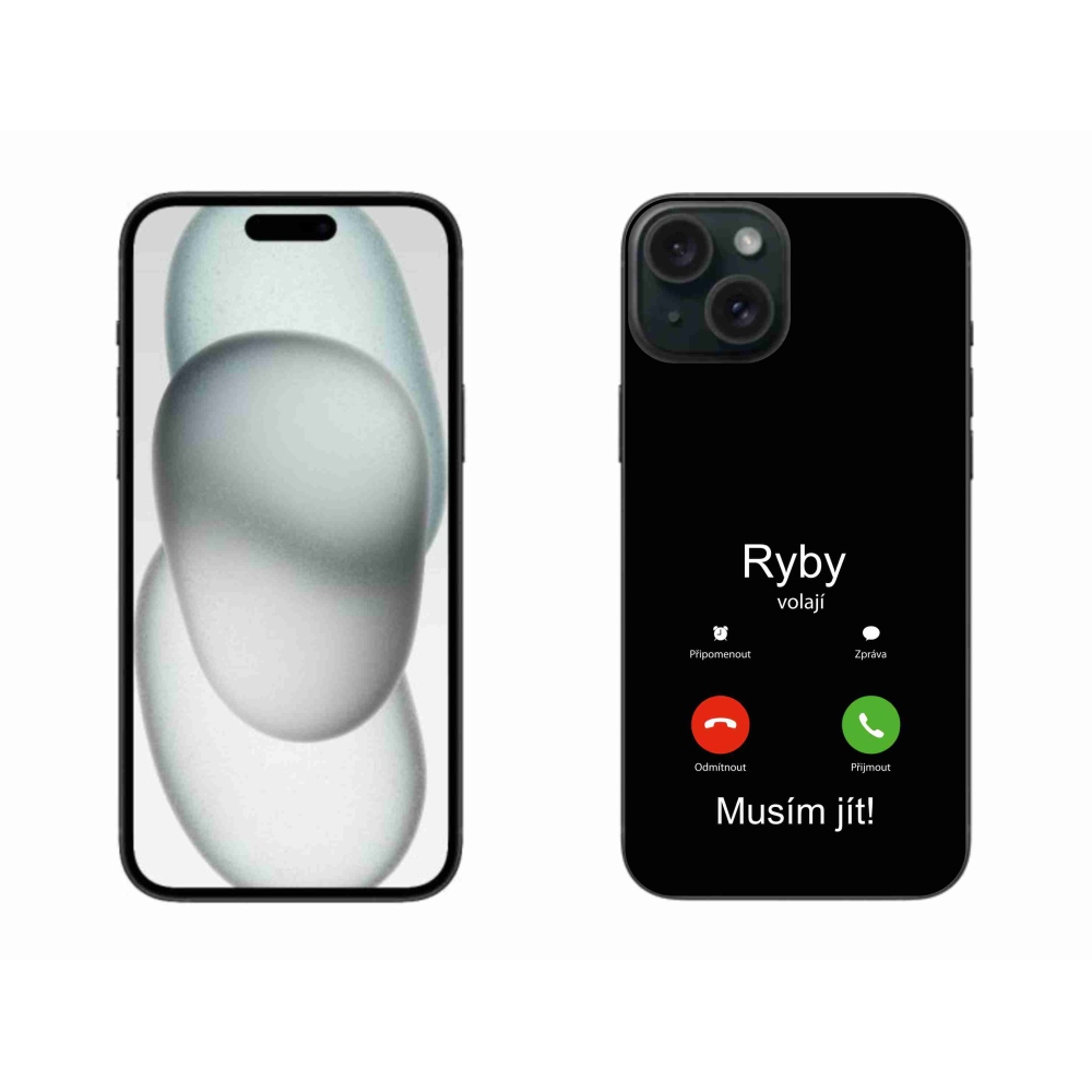 Zselés borítás mmCase iPhone 15 Plus készülékhez - hal hívás fekete háttérrel