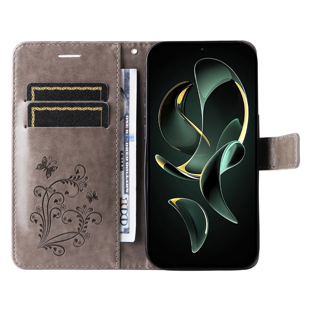 Nagy pillangó könyv tok Xiaomi 13T/13T Pro - szürke