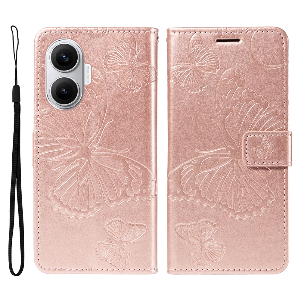 Nagy pillangó könyv tok a Xiaomi Poco F7 5G-hez - rózsaarany