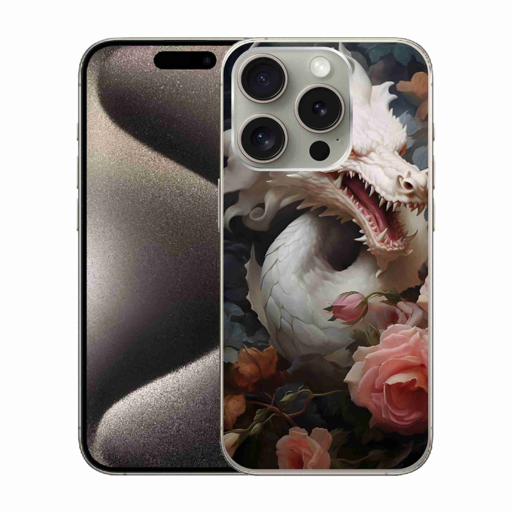 Zselés borítás mmCase iPhone 15 Pro készülékhez - fehér sárkány