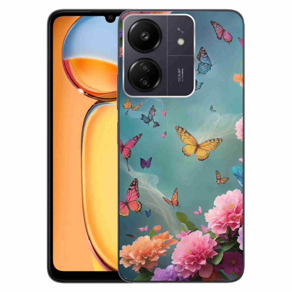 Gél borítás mmCase a Xiaomi Poco C65/Redmi 13C számára - színes virágok és pillangók