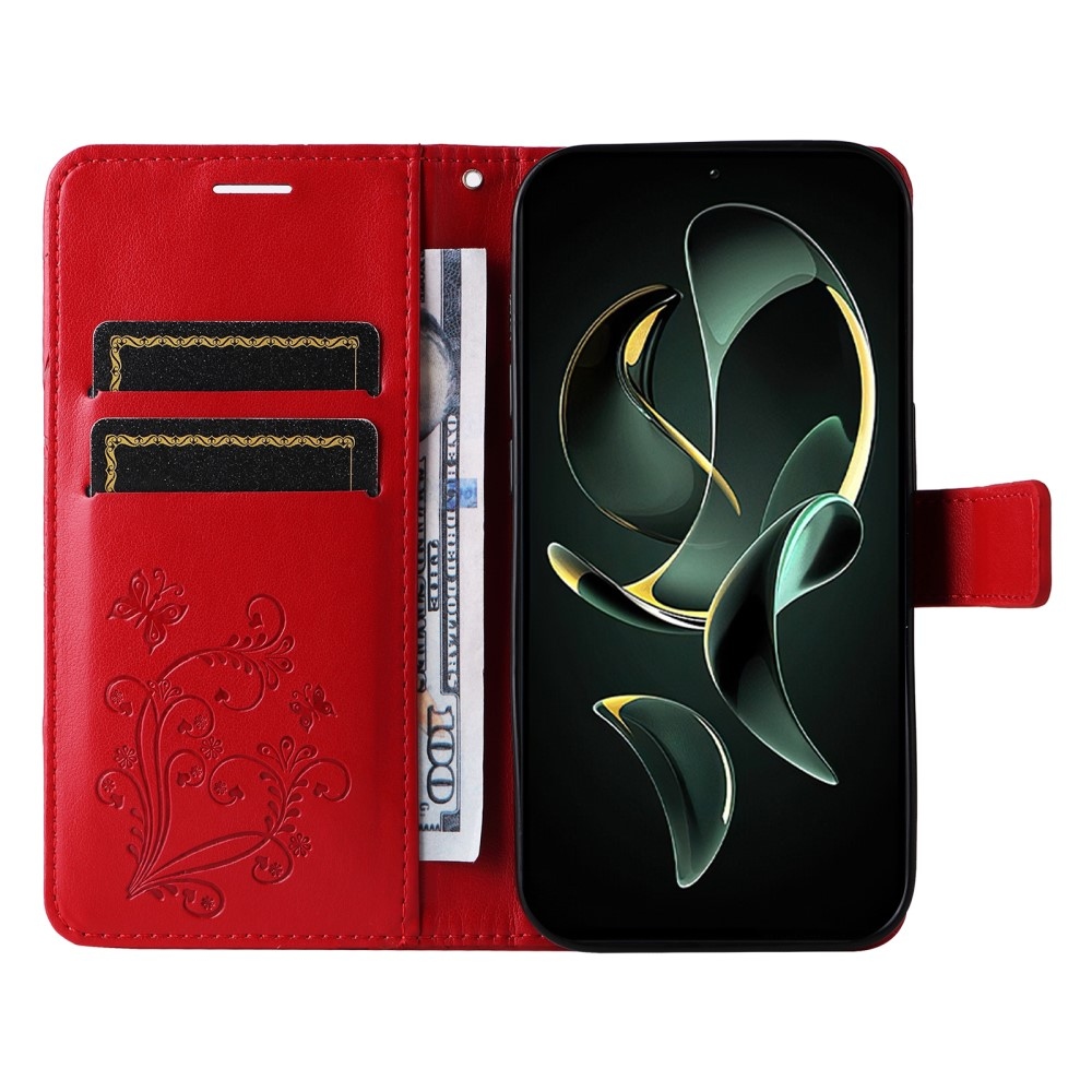 Nagy pillangó könyv tok a Xiaomi 13T/13T Pro-hoz - piros