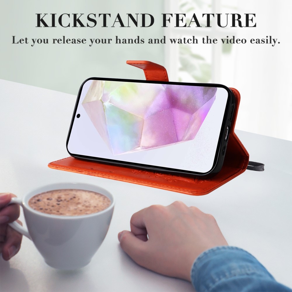 Nagy pillangó könyv tok Samsung Galaxy A36 5G - narancssárga