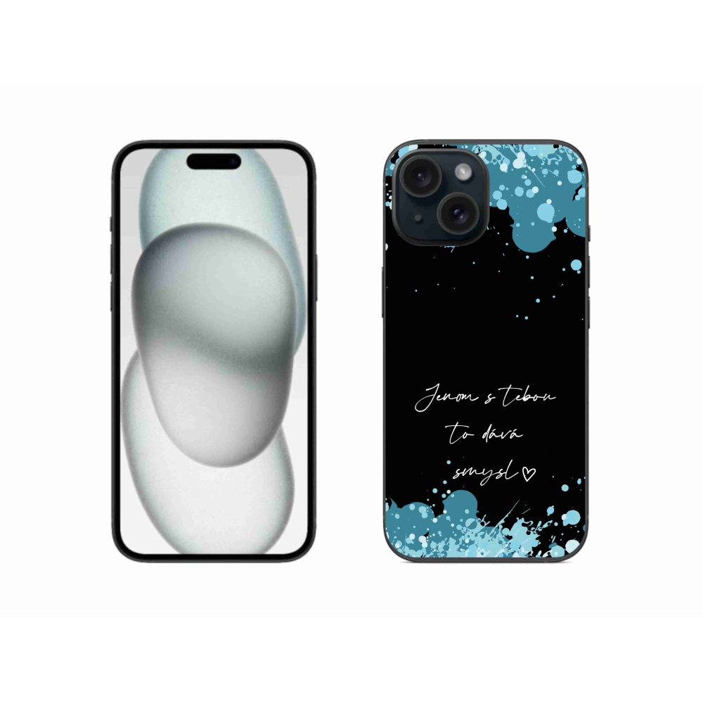 Gél borító mmCase iPhone 15 készülékhez - szerelmes szöveg fekete háttérrel