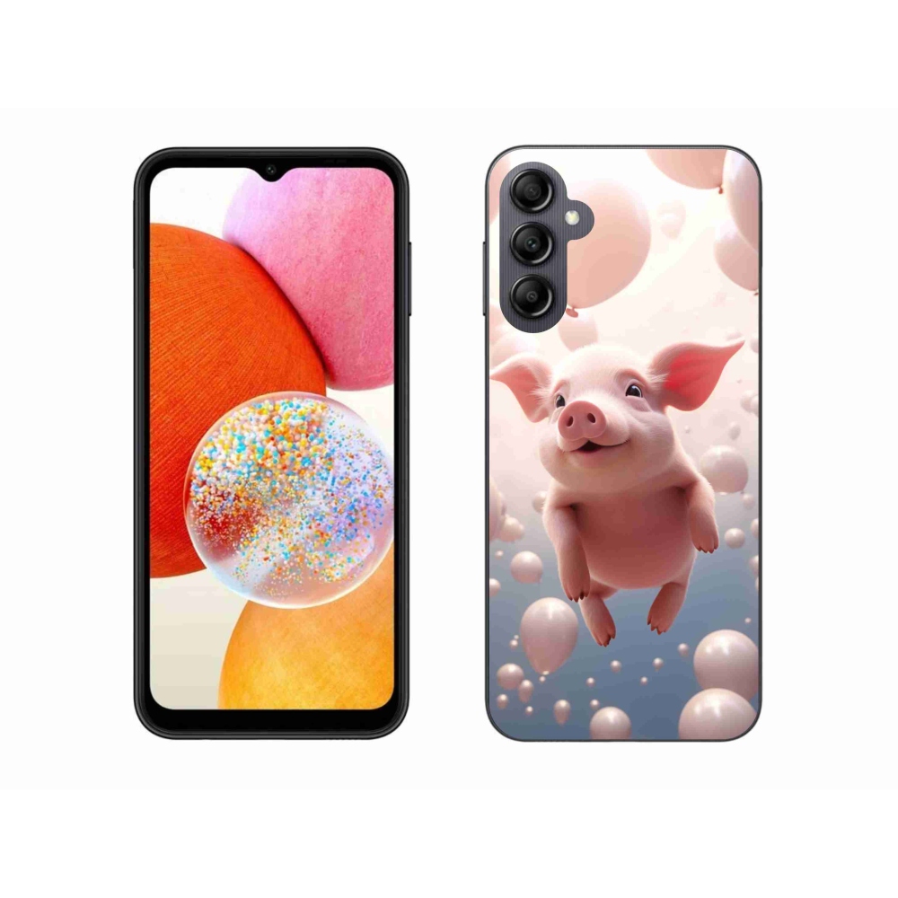 Gél borítás mmCase Samsung Galaxy A14 4G/5G - malacka lufikkal Samsung Galaxy A14 4G/5G-hez