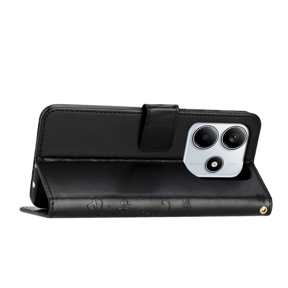 Virágok könyv tok Xiaomi Redmi Note 14 5G-hez - fekete