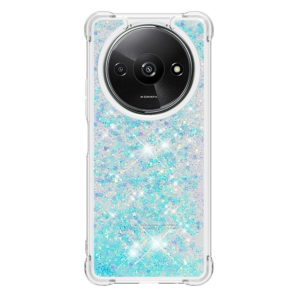 Glitter zselés homokóra tok Xiaomi Redmi A3-hoz - kék/csillagok
