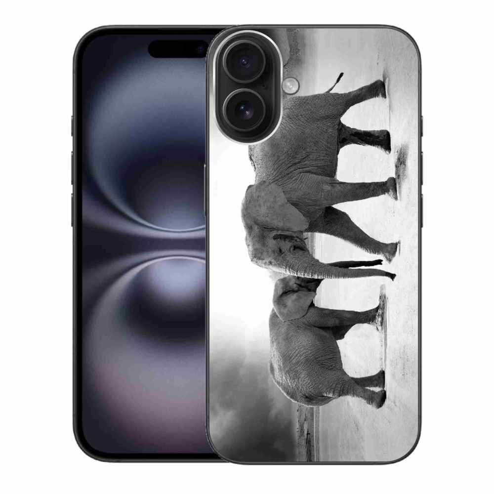 Gél borítás mmCase iPhone 16 Plus készülékhez - fekete és fehér elefántok