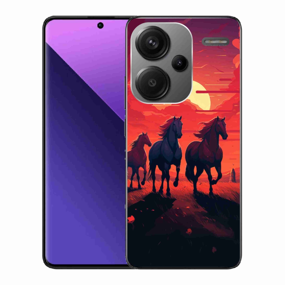 Gél borítás mmCase a Xiaomi Redmi Note 13 Pro+ 5G - lovak és naplemente számára