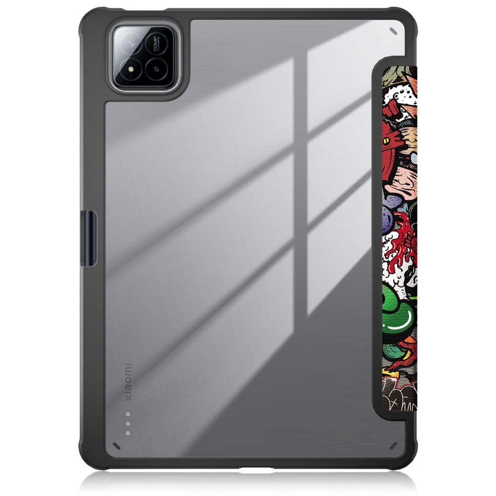 Mintás intelligens pozicionáló tok átlátszó hátlappal Xiaomi Pad 7/7 Pro tablethez - graffiti