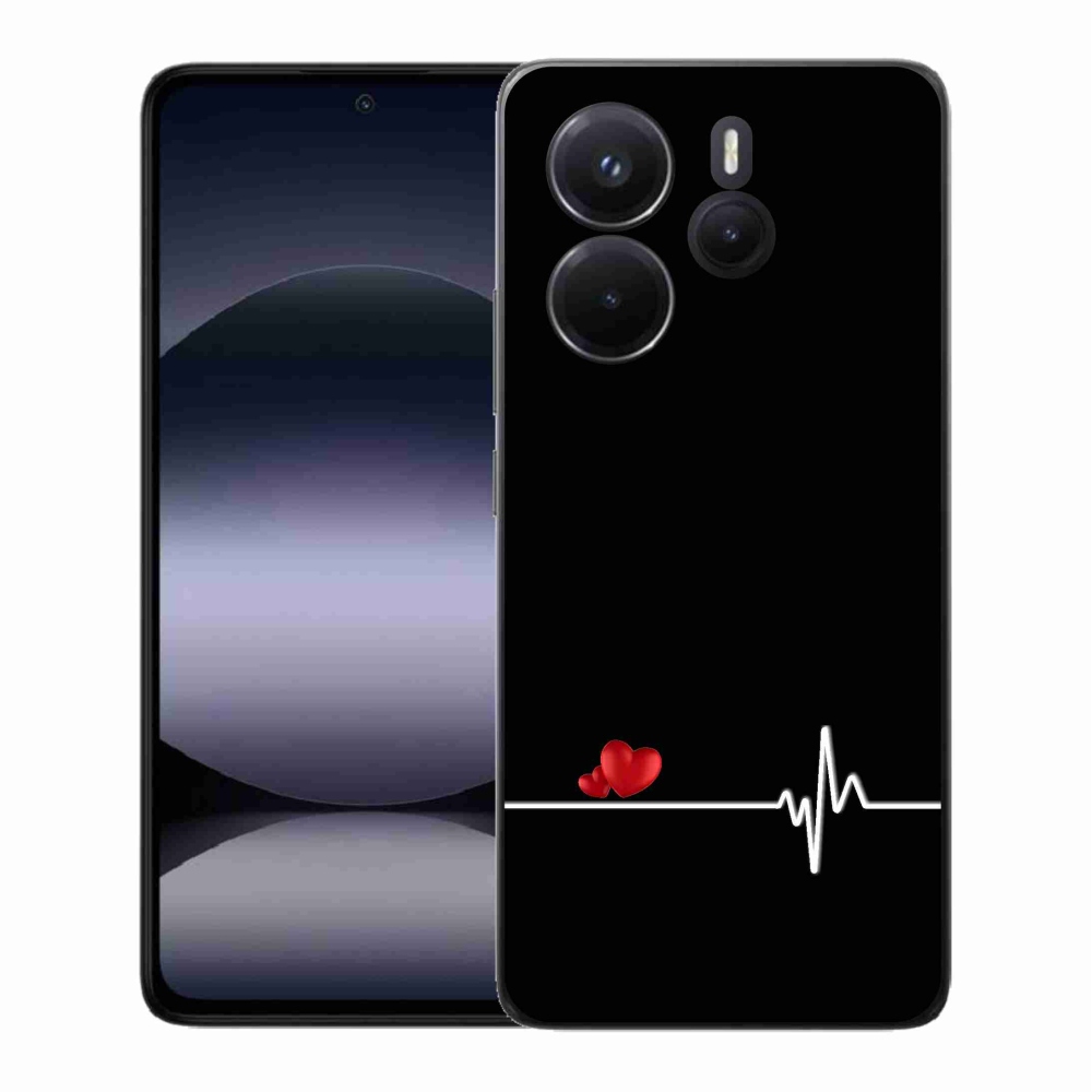 Gél borító mmCase a Xiaomi Redmi Note 14-hez - szív és szívverés fekete háttérrel
