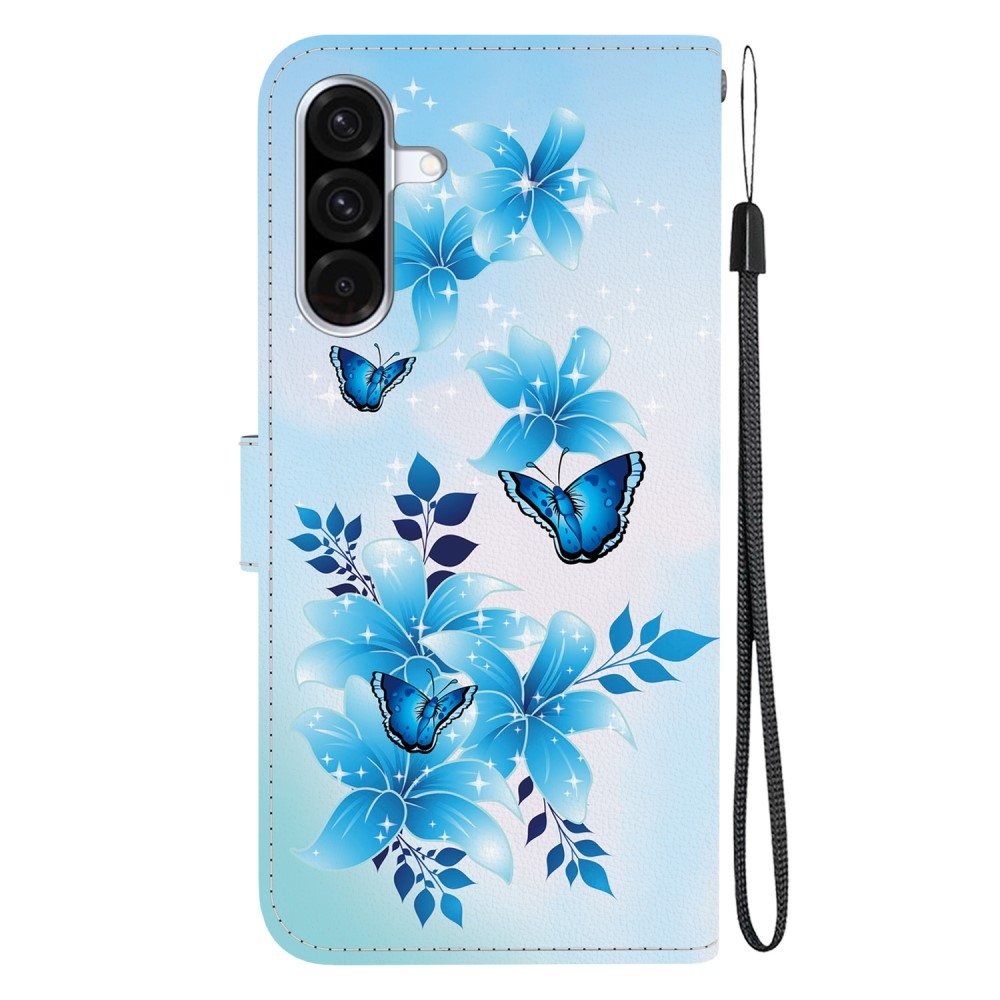 Sokoldalú könyvtáska Samsung Galaxy A36 5G/A56 5G - kék pillangókhoz