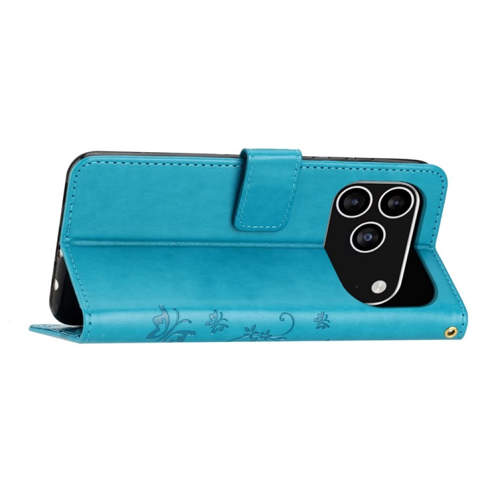 Virágok könyv tok iPhone 17 Pro készülékhez - kék