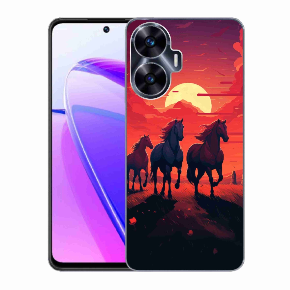 Gél borítás mmCase a Realme C55 készülékhez - lovak és naplemente