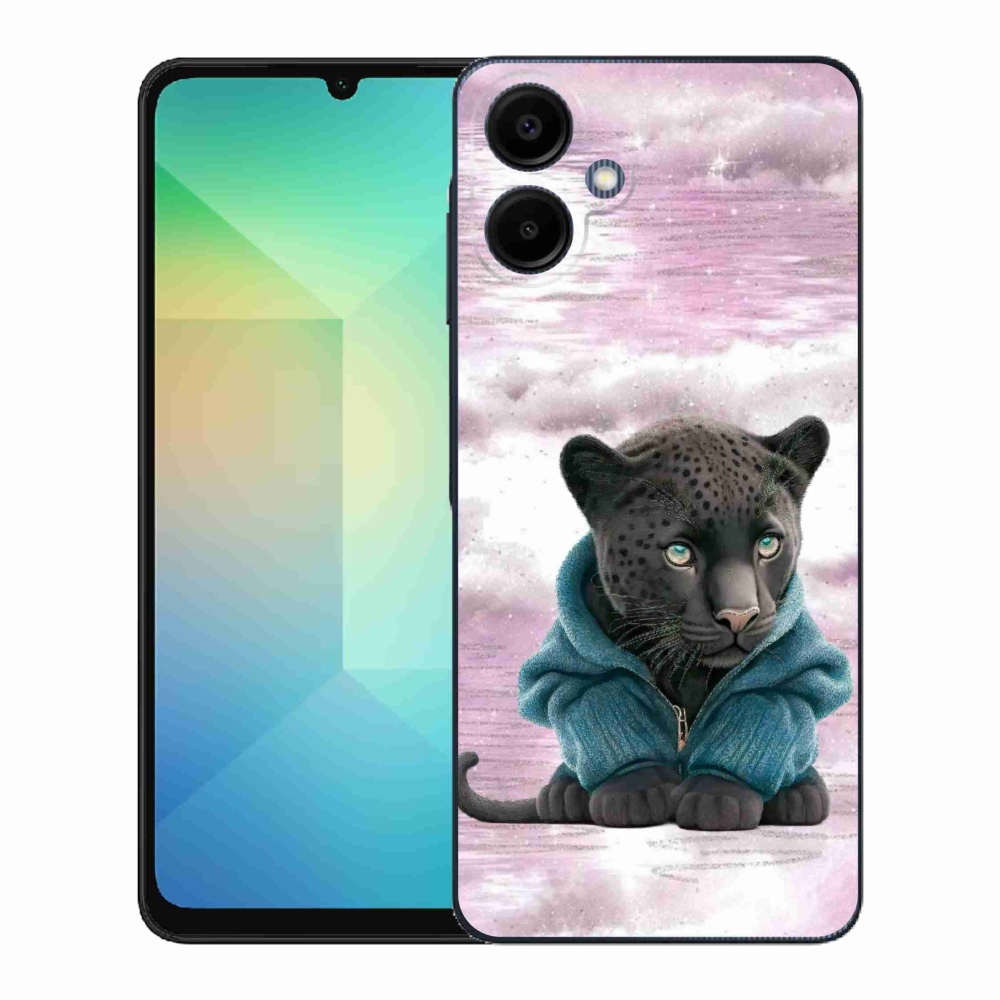 Gél védőhuzat mmCase Samsung Galaxy A06 4G - fekete párduc pulóverben