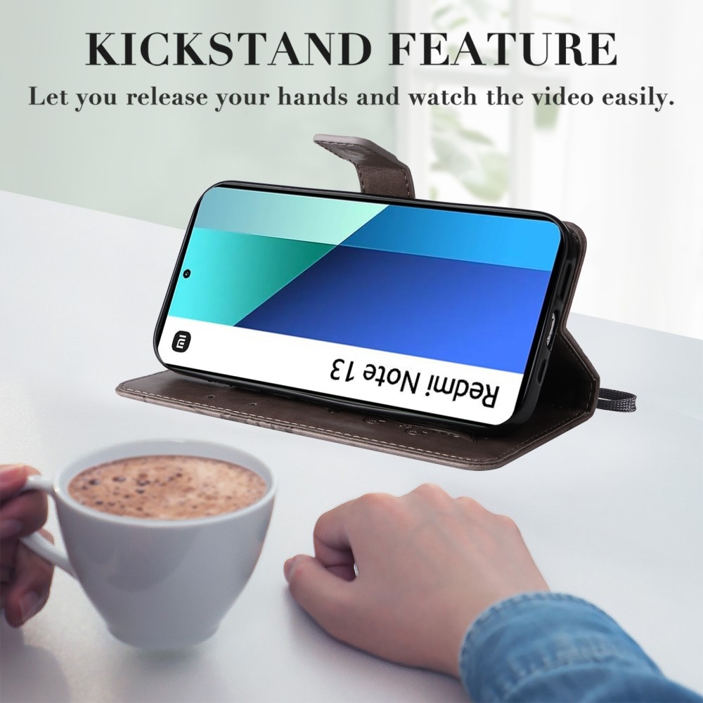 Nagy pillangó könyv tok Xiaomi Redmi Note 13-hoz - szürke