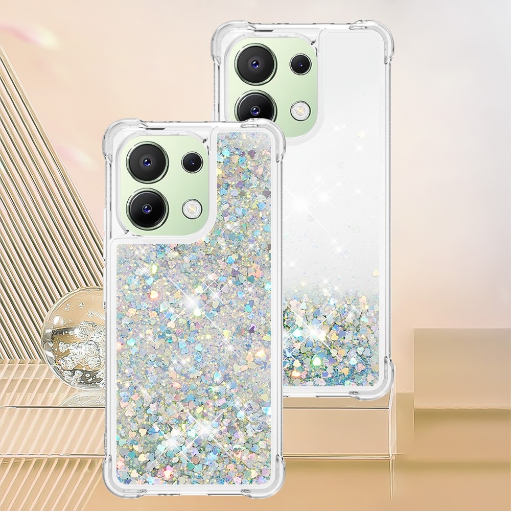 Glitter zselés homokóra tok Xiaomi Redmi Note 13-hoz - ezüst/szív