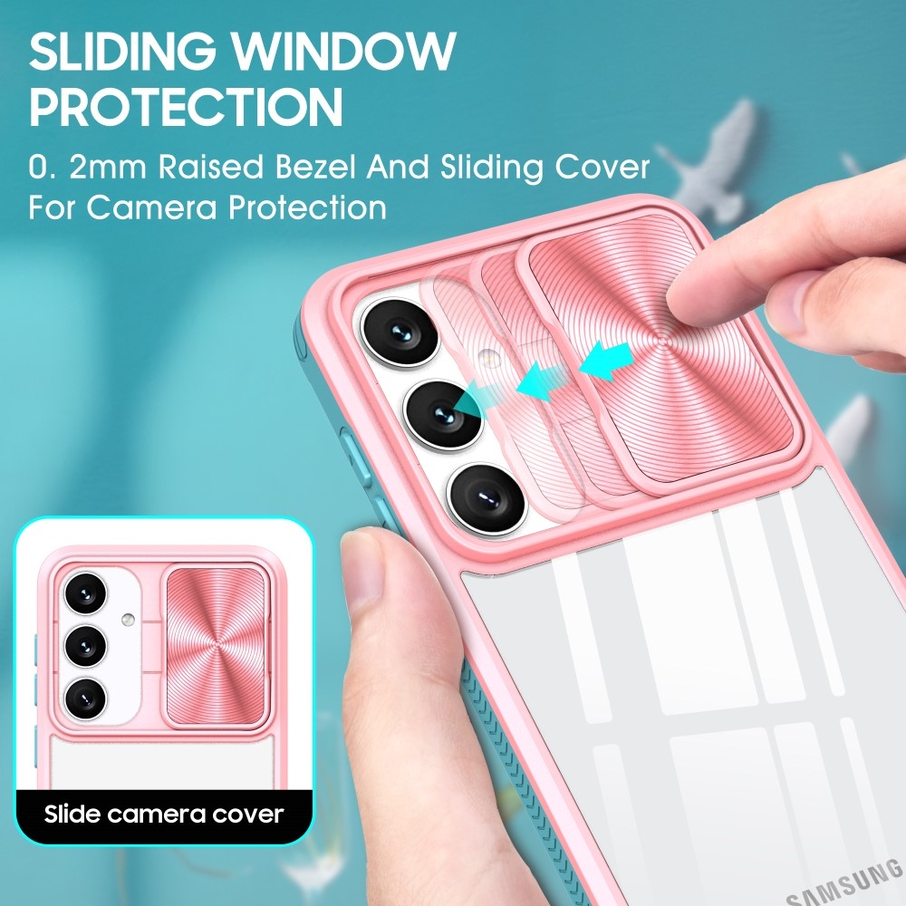 Tartós hátlapi borítás kamerafedéllel Samsung Galaxy S25+ készülékhez - rózsaszín/kék-zöld