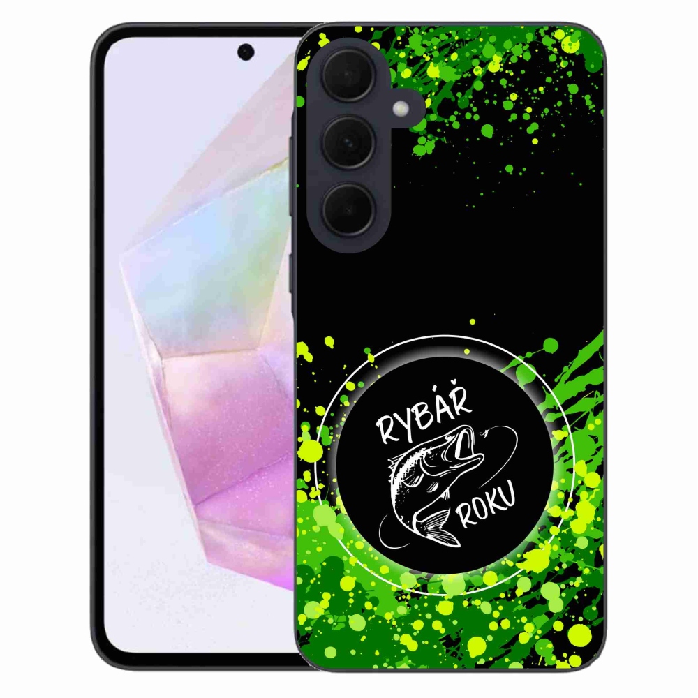 Zselés borító mmCase Samsung Galaxy A35 5G - Az év horgásza fekete háttérrel