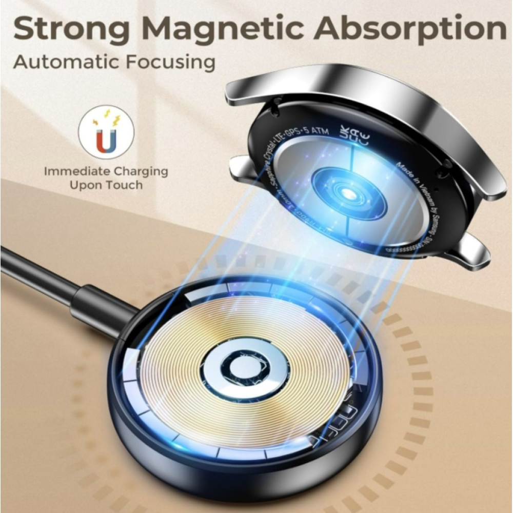 Swissten mágneses kábel 2in1 Samsung Galaxy Watch-hoz és USB-C, USB-C (USB-A), 1,5m - Fekete