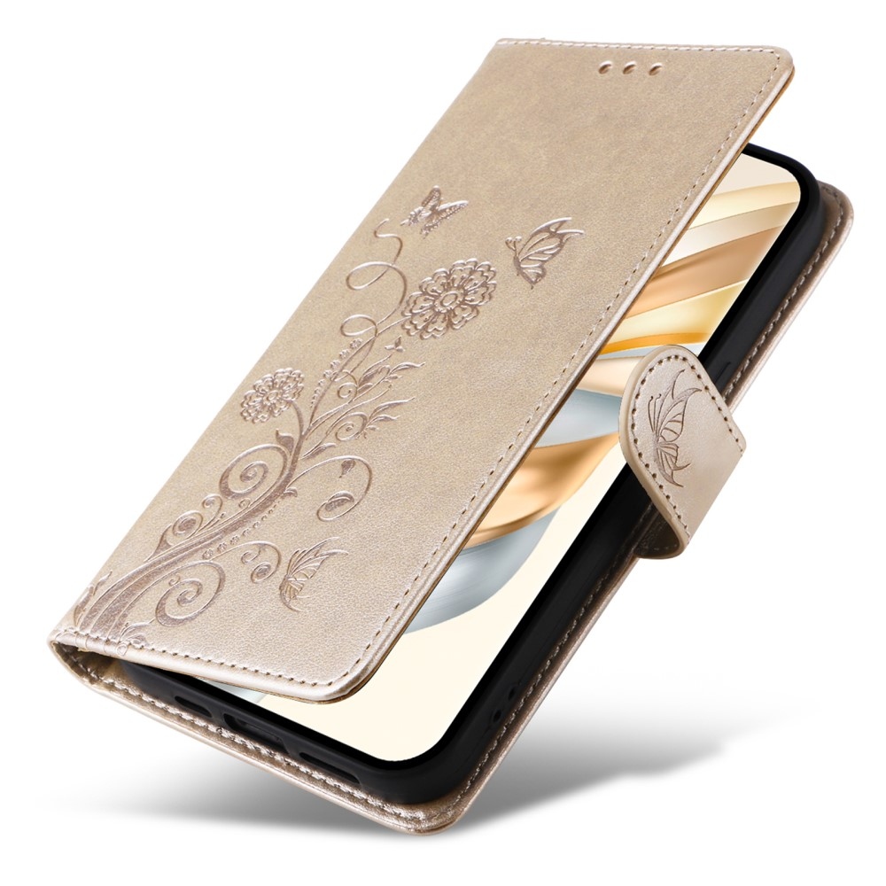 Virágos könyv tok a Honor Magic 7 Lite 5G számára - arany színben