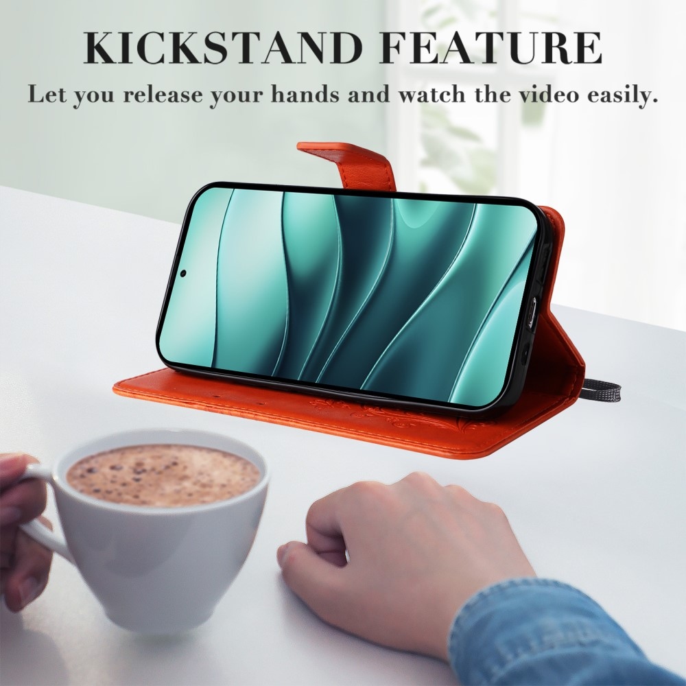 Nagy pillangó könyv tok Xiaomi Redmi Note 14 5G - narancssárga színben