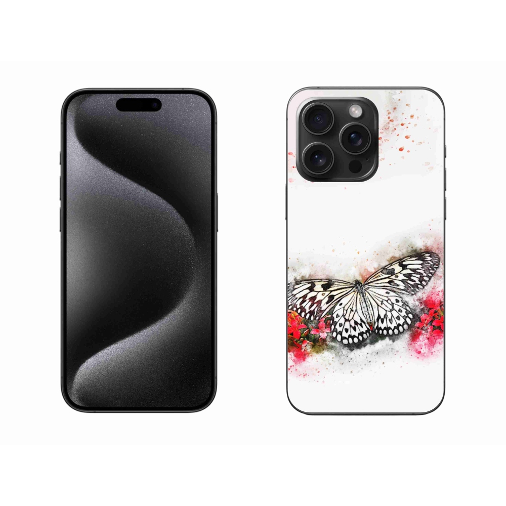 Zselés borítás mmCase iPhone 15 Pro Max készülékhez - fekete és fehér pillangó