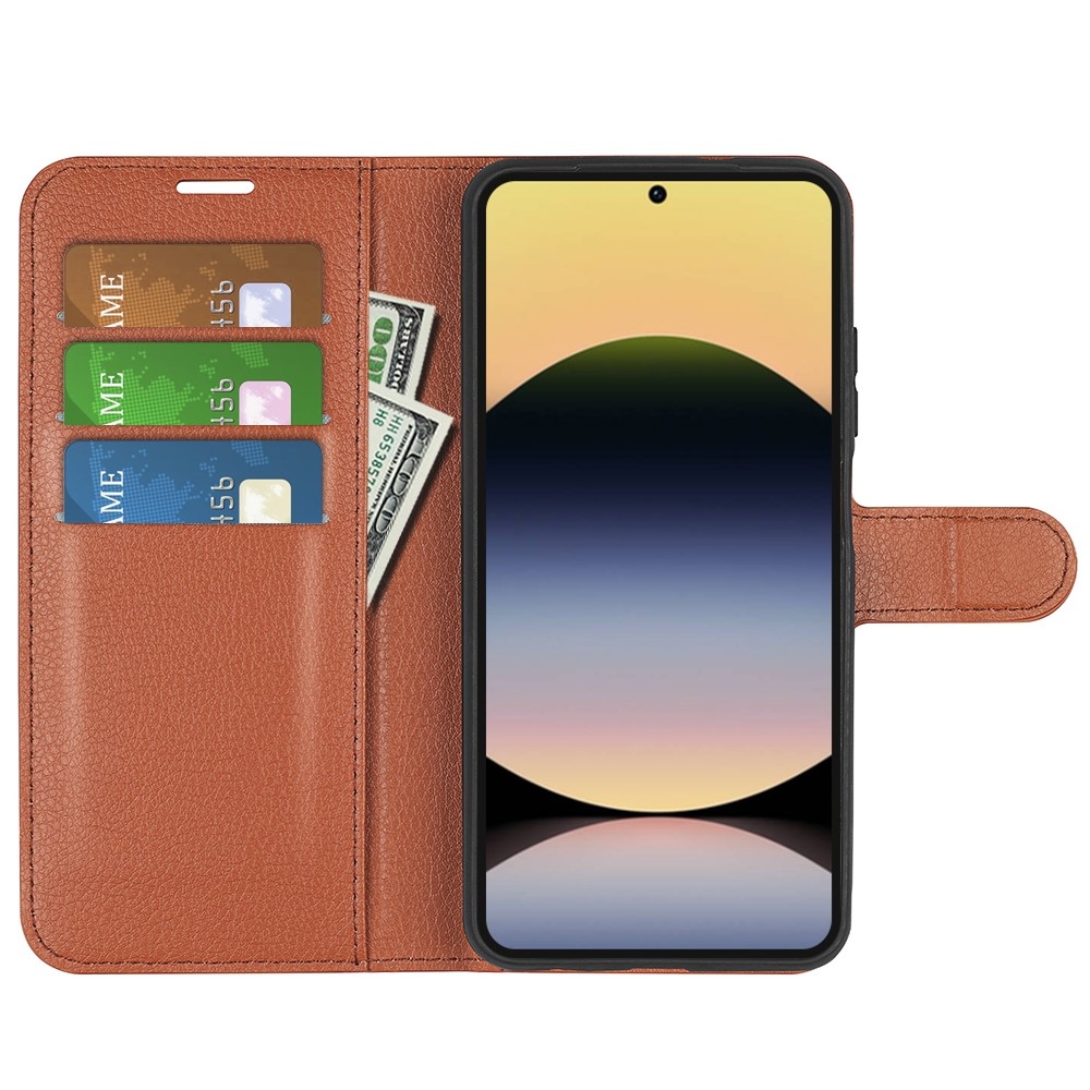 Litchi könyv tok Xiaomi Redmi Note 14S-hez - barna