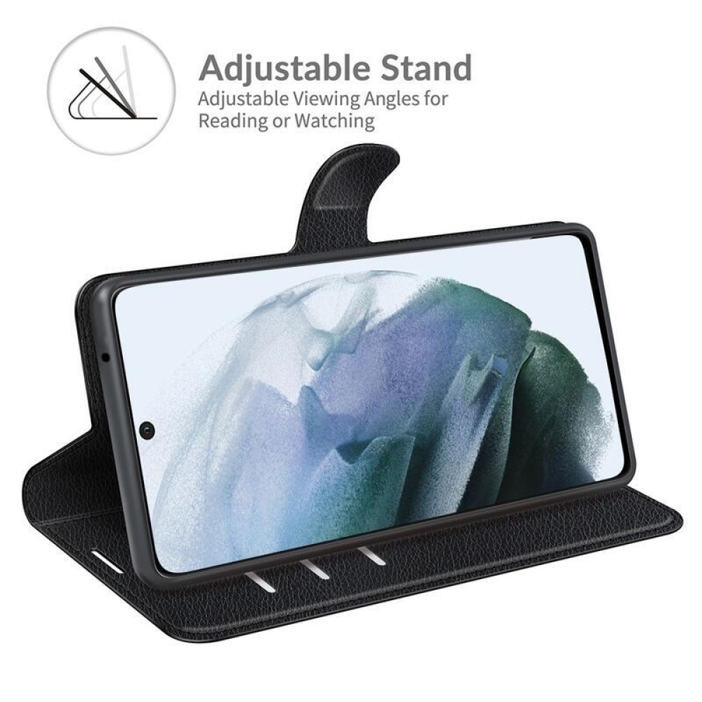 Litchi PU bőr pénztárca tok Samsung Galaxy S21 FE 5G számára - fekete