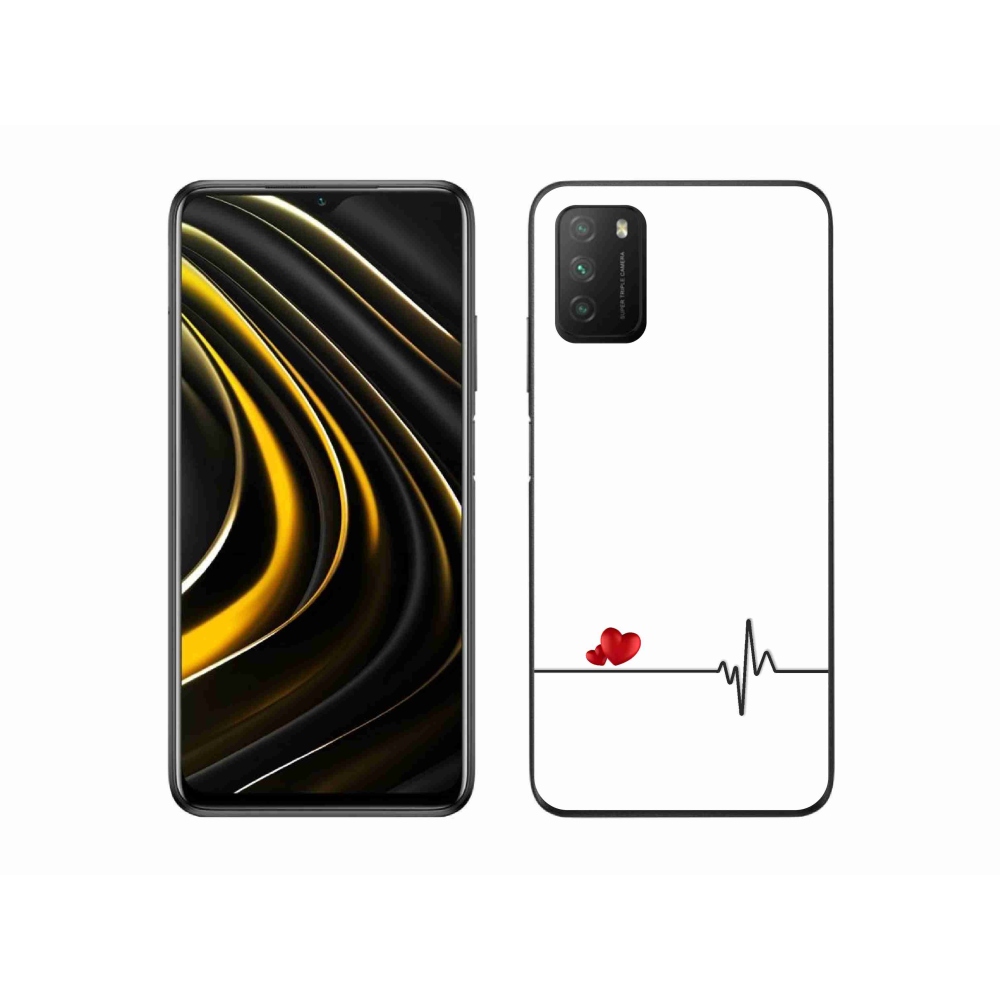 Gél borító mmCase a Xiaomi Poco M3-hoz - szív és szívverés fehér háttérrel