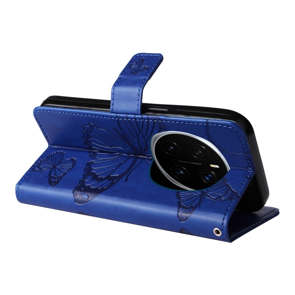 Nagy pillangó könyv tok a Honor Magic 7 Pro 5G számára - kék