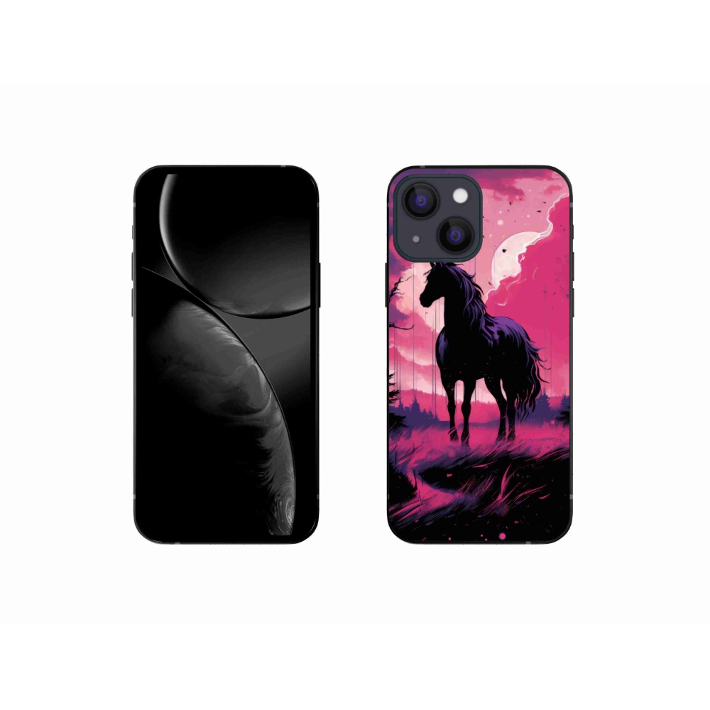 Zselés borítás mmCase iPhone 13 mini készülékhez - fekete rajzfilm ló 1