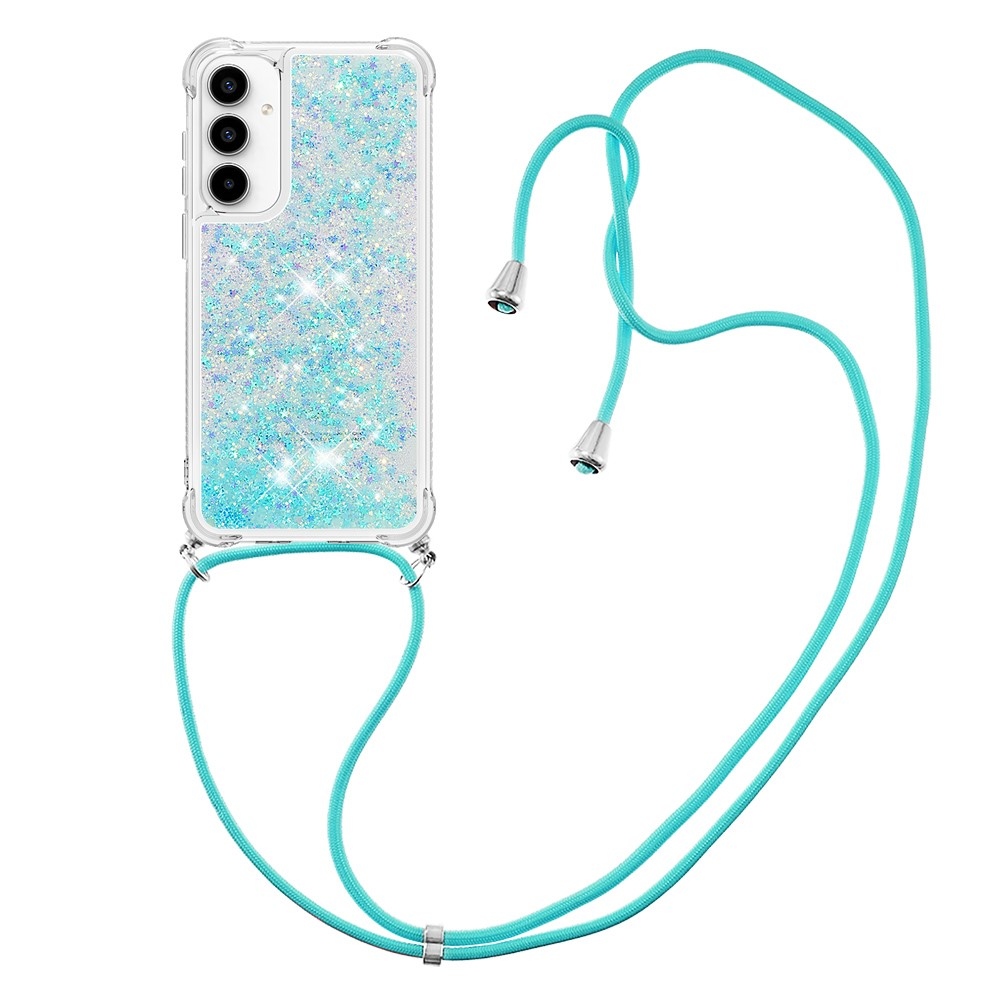 Csillogó homokóra zselés tok zsinórral Samsung Galaxy A36 5G-hez - kék/csillagok