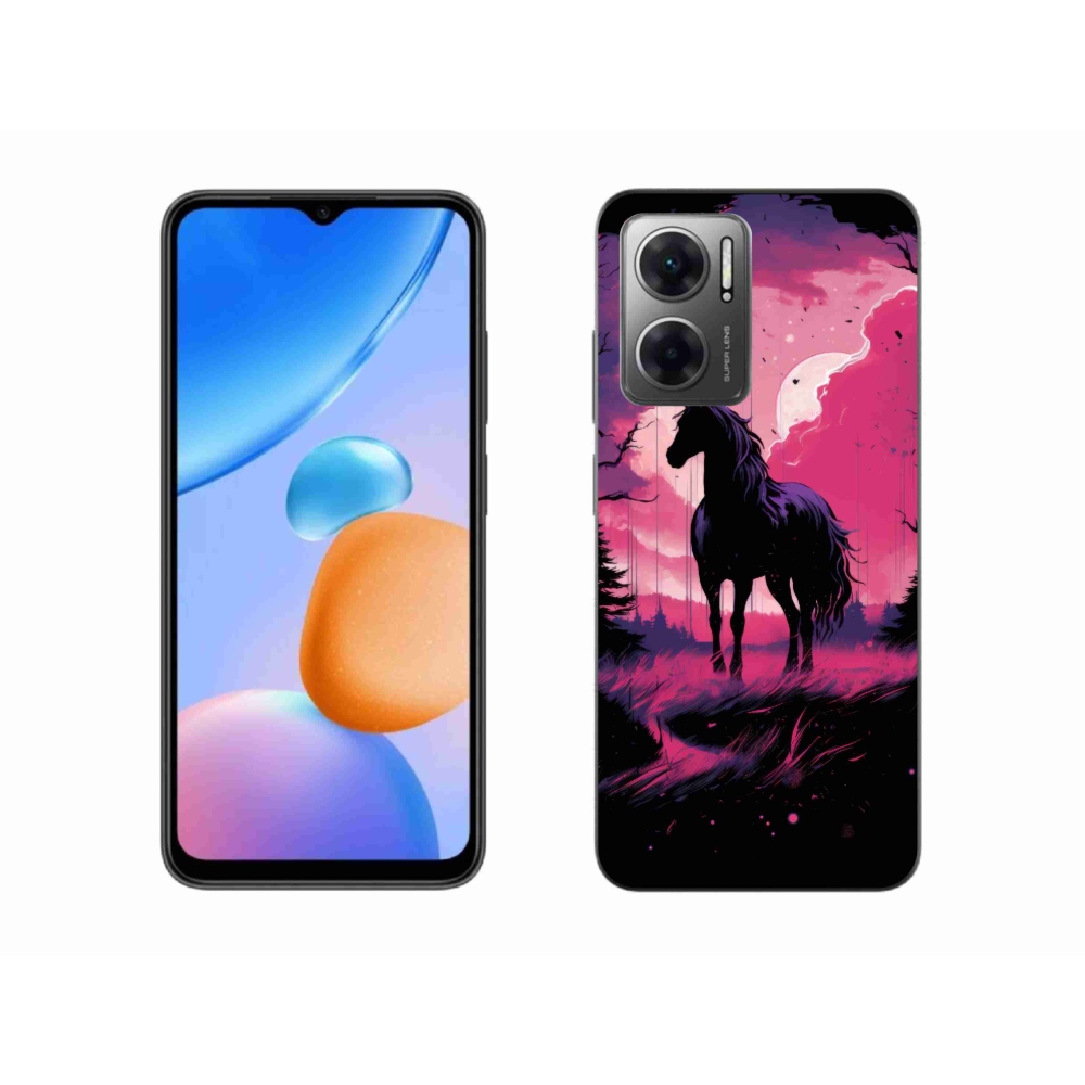 Gél borító mmCase a Xiaomi Redmi 10 5G-hez - fekete rajzfilm ló 1