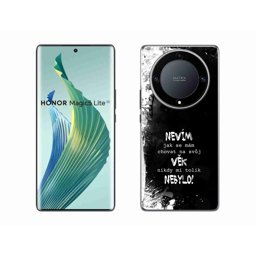 Gél borító mmCase a Honor Magic 5 Lite 5G készülékhez - vicces szöveg 14 fekete háttér