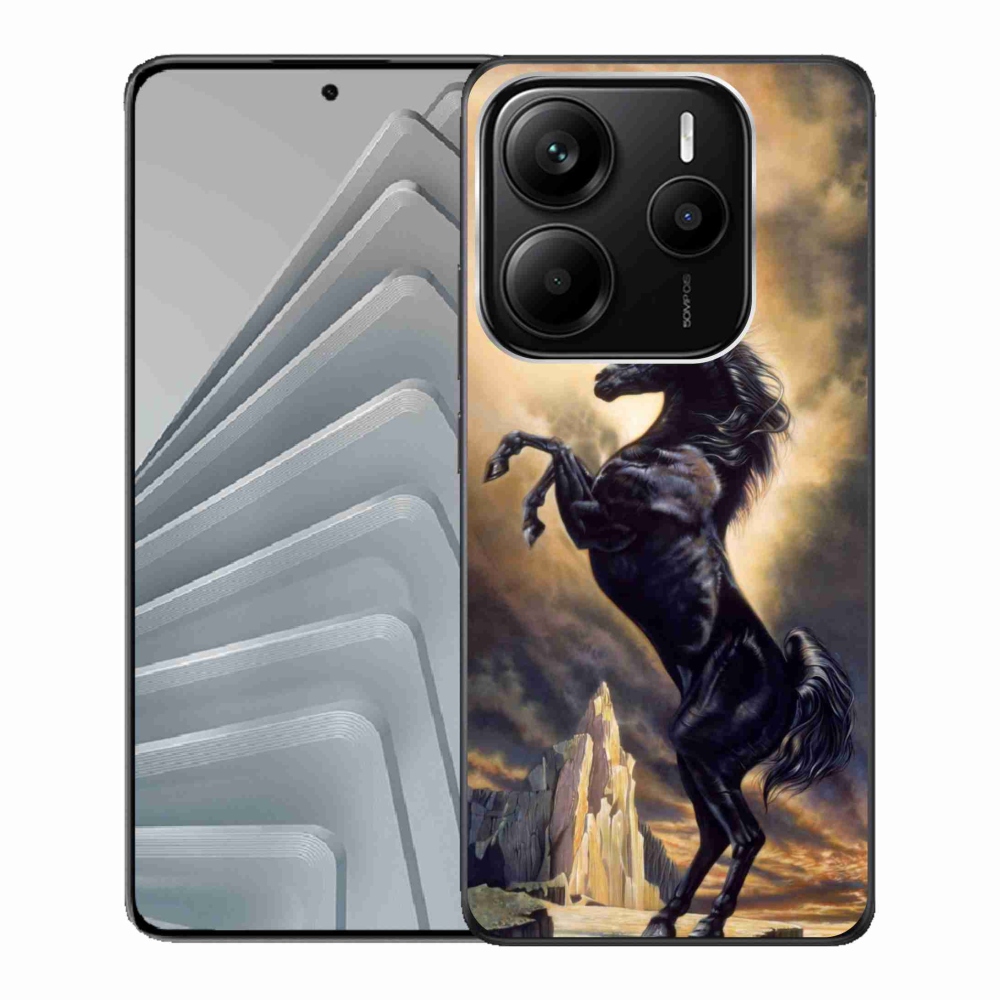 Gél borító mmCase a Xiaomi Redmi Note 14 5G-hez - fekete rajzfilm ló