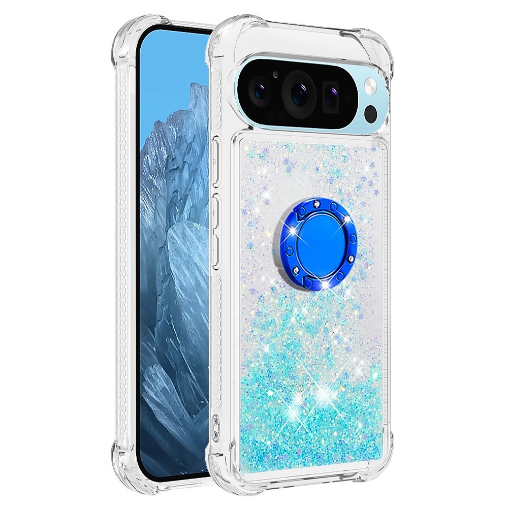 Glitt homokóra zselés tok ujjgyűrűvel a Google Pixel 10 számára - kék/csillagok