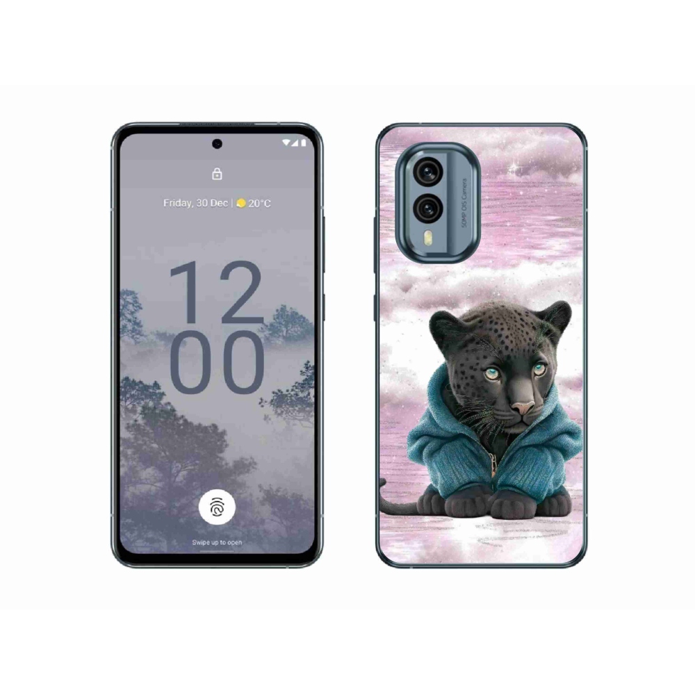 Zselés borítás mmCase a Nokia X30 5G készülékhez - fekete párduc pulóverben
