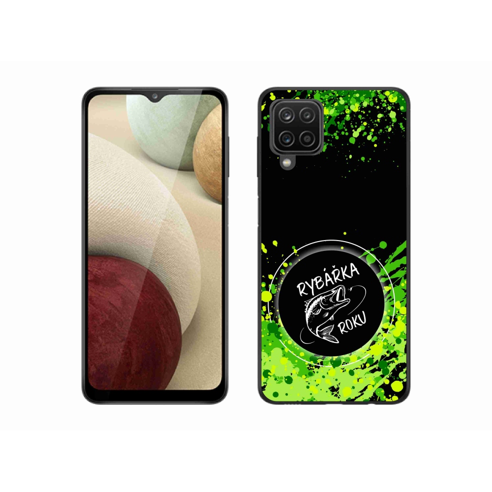 Zselés borító mmCase Samsung Galaxy M12 készülékhez - Az év horgásza fekete háttérrel