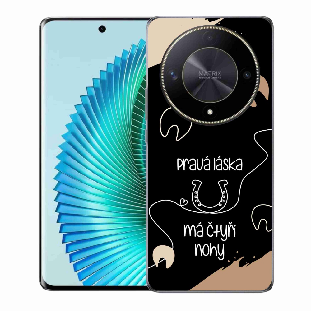 Gél borítás mmCase a Honor Magic 6 Lite 5G készülékhez - ló motívum fekete háttérrel