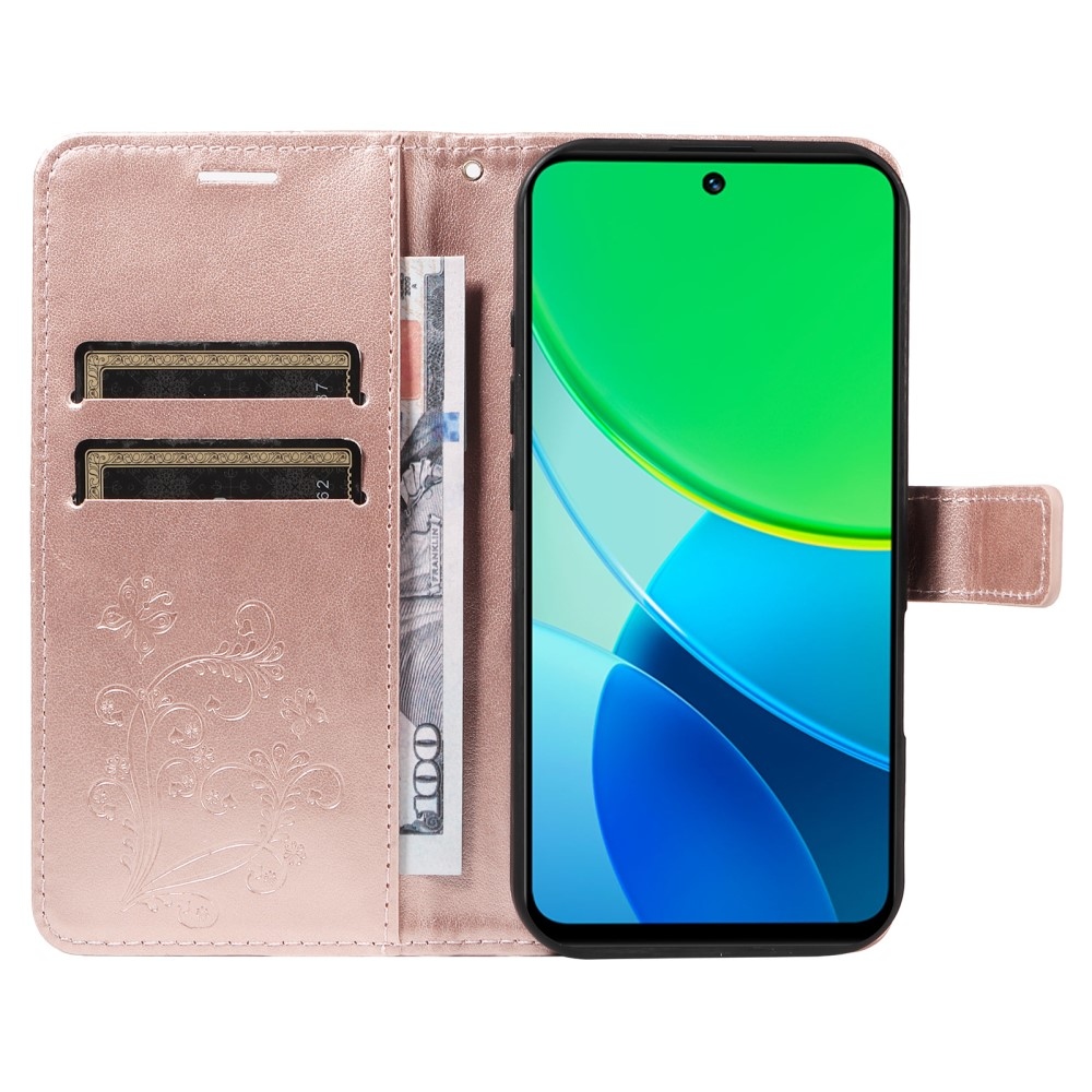 Nagy pillangó könyv tok a Vivo Y19s készülékhez - rózsaarany