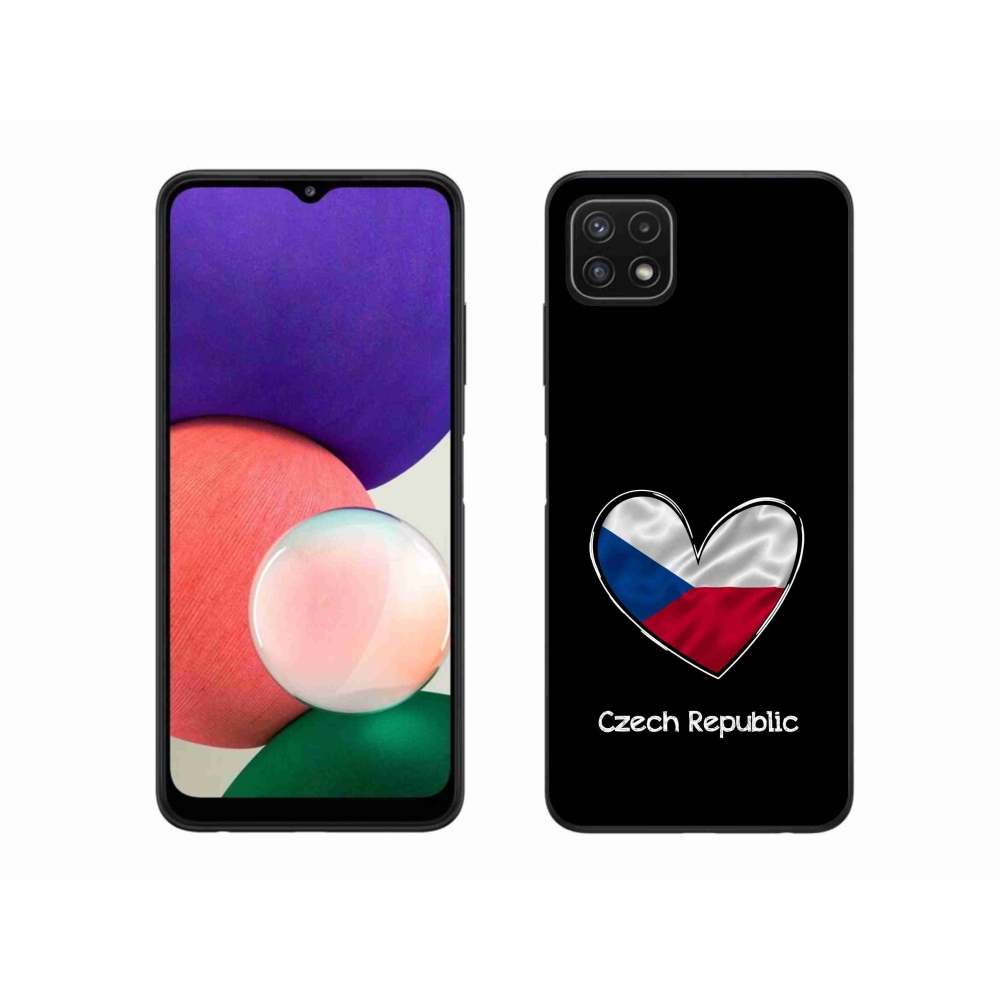 Gél védőhuzat mmCase Samsung Galaxy A22 5G - zászlós szív fekete háttérrel