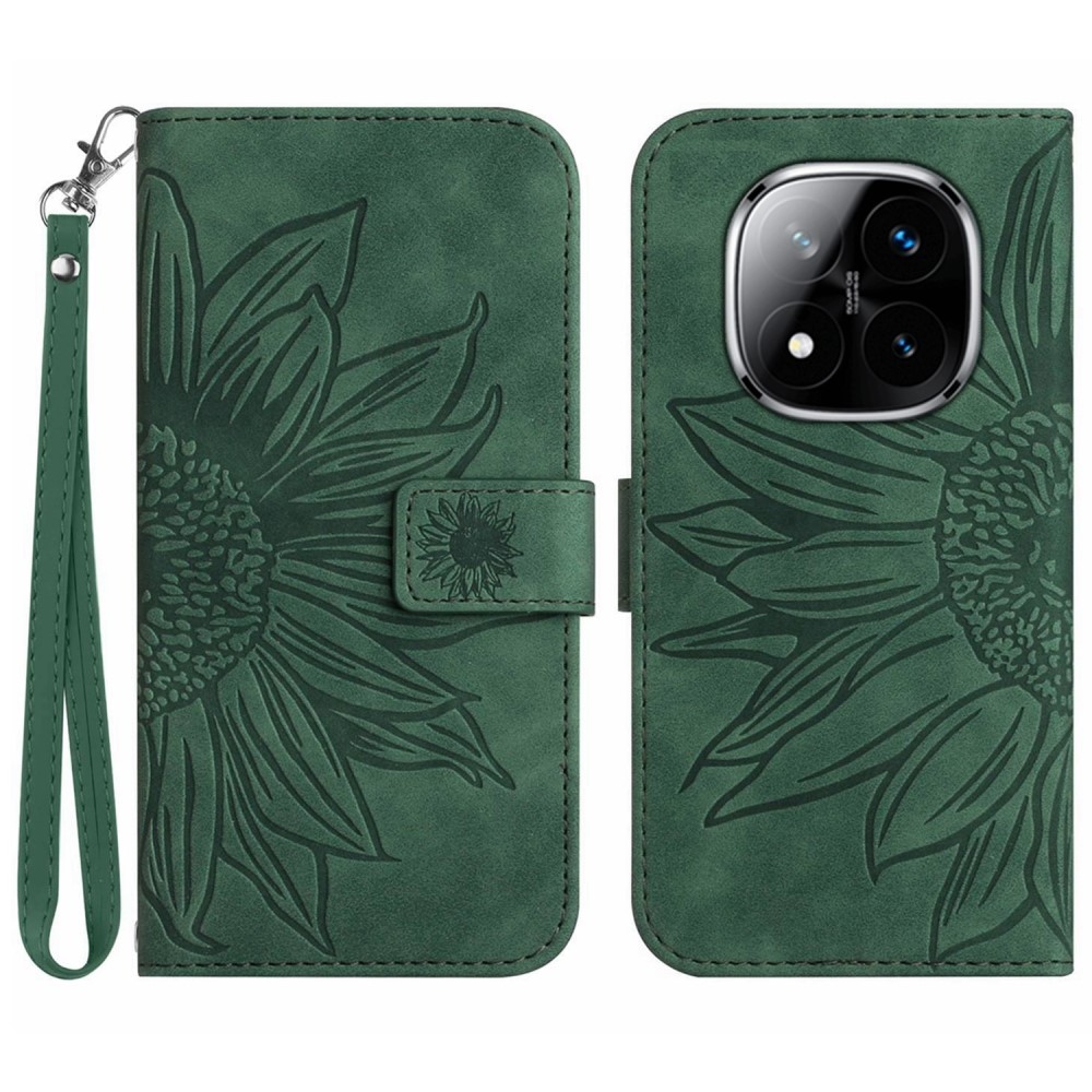 Napraforgós könyv tok Xiaomi Redmi Note 14 Pro - sötétzöld