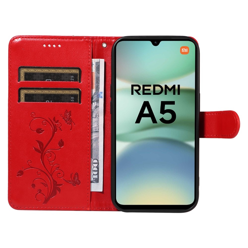 Virágos könyv tok Xiaomi Redmi A5 (173.45x79.35x8.45mm) - piros