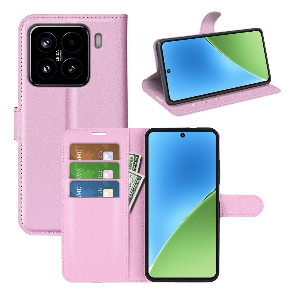 Litchi könyv tok a Xiaomi 15-öshöz - rózsaszínű